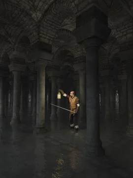 Exploring the Catacombs Stock Illustration