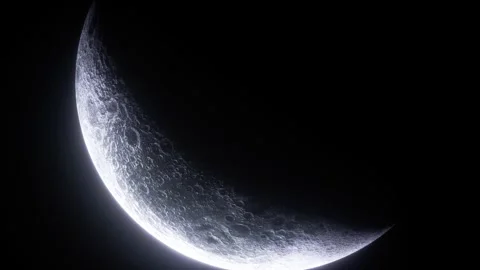 Exploring Celestial Beauty of Crescent Moon Close Up View of Its Textured  動画素材 294997030