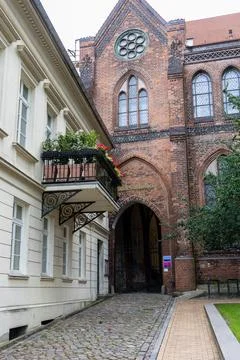 Exploring the charming cobblestone streets of Schwerin's historic old town .. Stock Photos