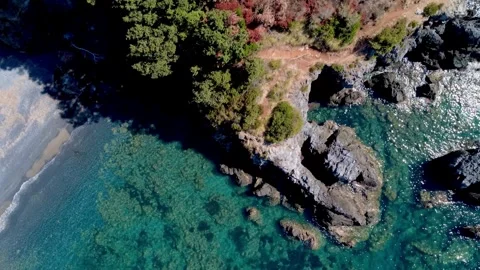 Exploring the Clear Waters and Rocky Shoreline of a Beautiful Coastal Scene Stock Footage 317761110