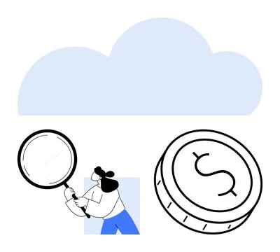 Exploring Cloud Computing and Financial Insights with a Magnifying Glass an.. 스톡 일러스트