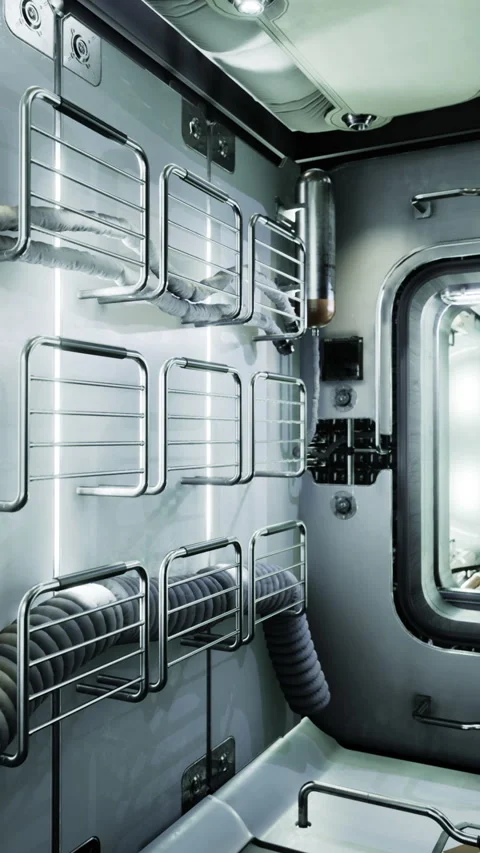Exploring a complex interior module design on the ISS Stock Footage 313613904