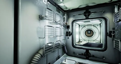 Exploring a complex interior module design on the ISS Stock Footage 316073238