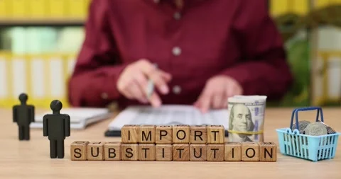 Exploring the concept of import substitution in a creative workspace with Stock Footage 319070460