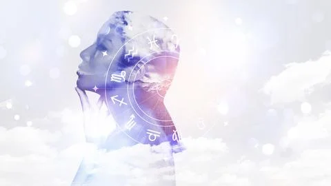 Exploring the connection between zodiac signs and personal identity in a cloudy Stock Photos