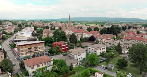 Exploring Cornuda from Above: Aerial Cityscape View of Architectural Houses Stock Footage 278966093