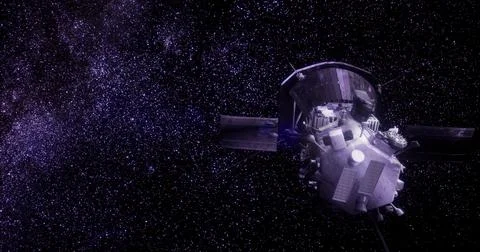 Exploring the cosmos with a spacecraft amid a starry sky Stock Illustration