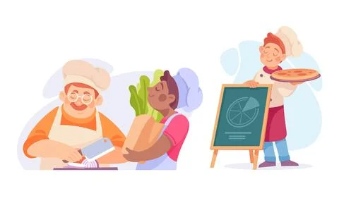 Exploring Culinary Arts in Action Creative Chefs and Their Fresh, Local Stock Illustration