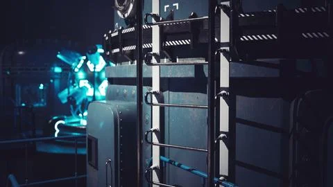 Exploring a cutting edge laboratory with advanced technology at night Stock Illustration