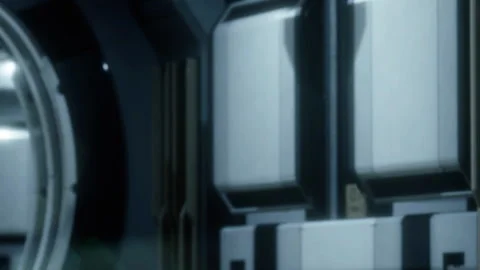 Exploring a dark corridor inside a futuristic space station at night Stock Footage 344963948