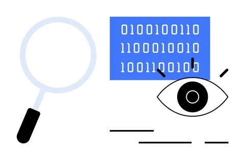 Exploring Data Analysis through Binary Code and Magnifying Glass Illustration Stock Illustration