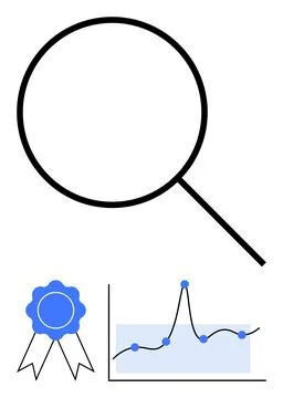 Exploring Data Insights Magnifying Glass, Graphs, and Achievements in Blue .. イラスト素材