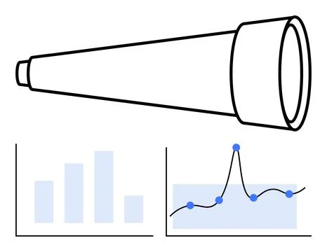 Exploring Data Through Vision Telescope with Graphs Illustrating Insightful.. Stockillustratie