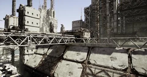 Exploring a decaying industrial landscape after the apocalypse Illustrazione stock