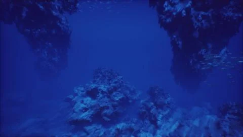 Exploring the deep blue sea beneath majestic underwater rock formations Stock Illustration
