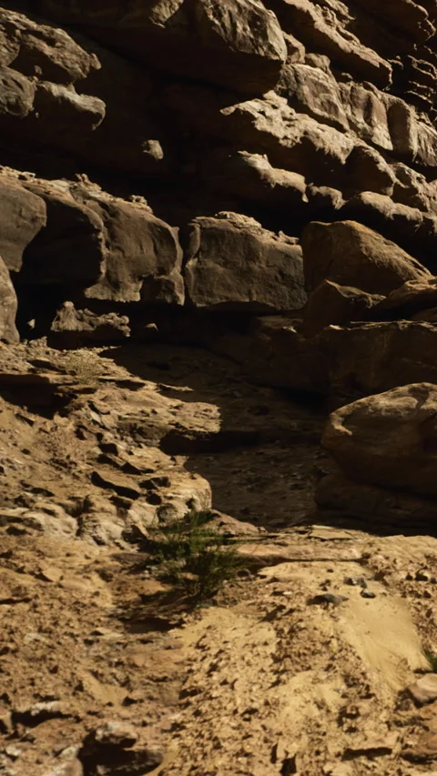 Exploring the deep contours of mysterious rocky formations under soft light Stock Footage 334253096