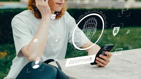 Exploring deep fake technology through mobile interaction in a park setting Stock Photos