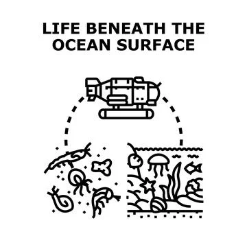 Exploring deep ocean life and marine ecosystem Illustrazione stock