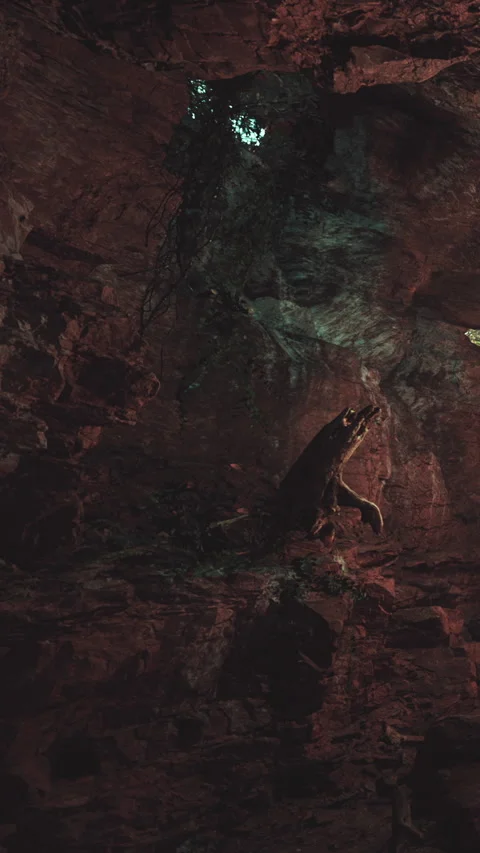 Exploring the depths of a cave filled with rocks and natural formations Stock Footage 339508382
