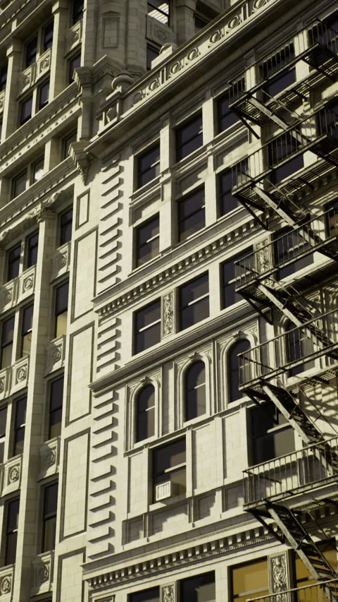 Exploring the detailed architecture of an old urban building at twilight Stock Footage 320303384