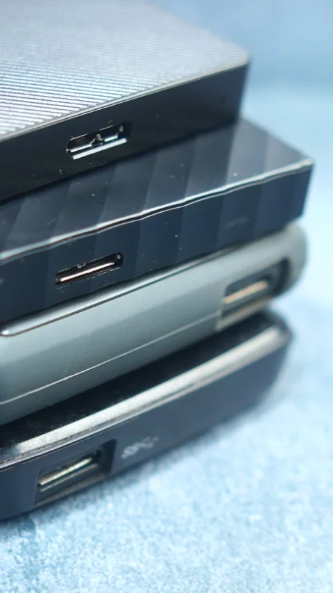 Exploring different portable storage devices in close proximity Stock Footage 307595659