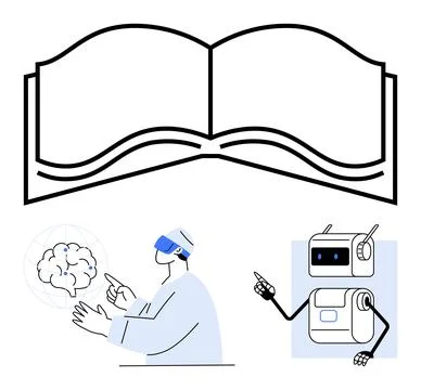 Exploring Digital Knowledge Virtual Reality, Artificial Intelligence, and M.. Illustrazione stock