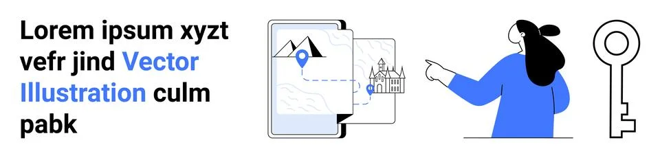 Exploring Digital Maps and Navigation with Landmarks and Key Security Stock Illustration