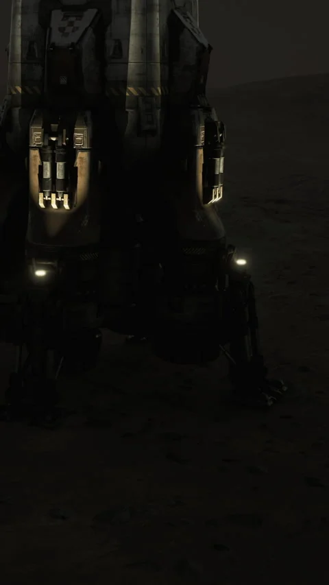 Exploring a distant planet with a futuristic spacecraft in shadowy terrain Video stock 341409460