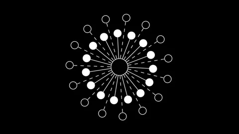 Exploring a dynamic pattern of connected circles radiating from a central point Stock Footage 311493346