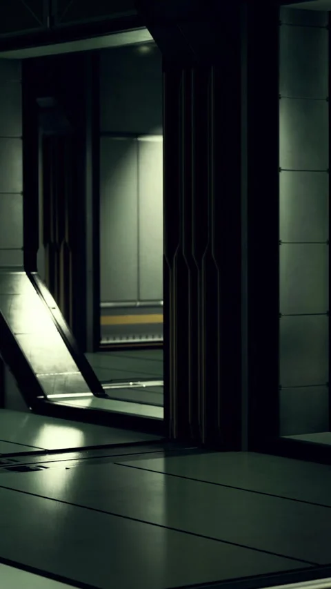 Exploring the eerie beauty of a futuristic, empty corridor at night Stock Footage 334212858