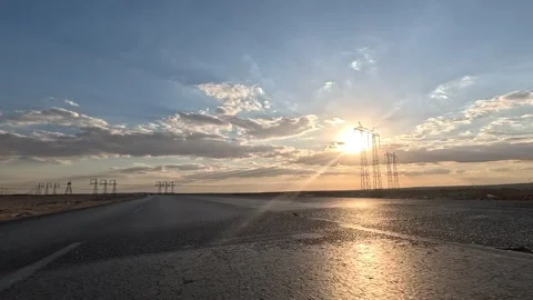 Exploring Egypt desert scenery during steady drive along Cairo Fayoum Desert Stock Footage 330115016