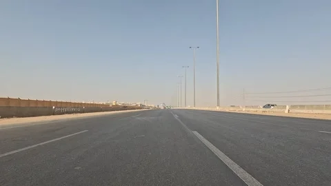 Exploring Egypt open desert while driving along Cairo Fayoum Desert Road highway Stock-Footage 329837583