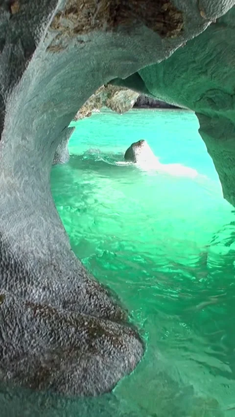 Exploring the enchanting marble caves of Los Alerces National Park in Patagonia Видео 299866245