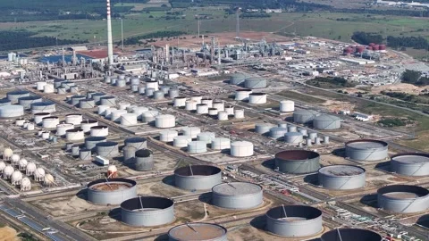 Exploring the expansive oil refinery landscape and its vital operations Stock Footage 334028061