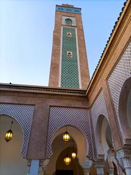 Exploring the Exquisite Architecture of a Moroccan Mosque in Mohammedia Stock Photos