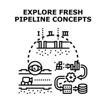 Exploring fresh pipeline concepts for data management Stock Illustration