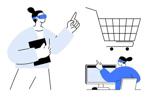 Exploring the Future of Shopping with Virtual Reality and Digital Technology Stock Illustration