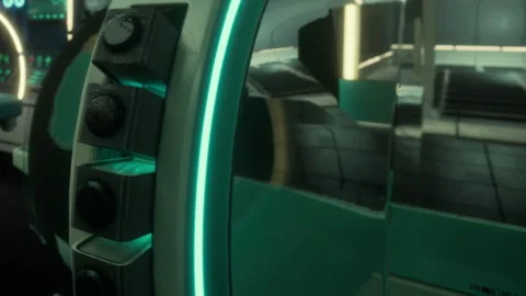 Exploring a Futuristic Control Panel in a Sleek, High Tech Environment Stock Footage 348765477