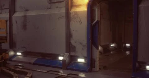 Exploring a futuristic corridor with lights and industrial design features イラスト素材