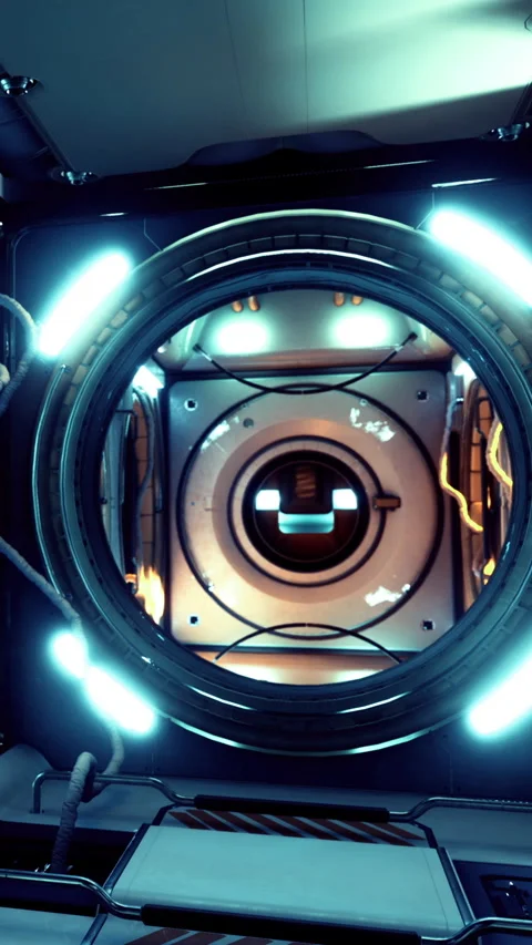 Exploring the futuristic design of a high tech circular chamber in space Stock Footage 334245455