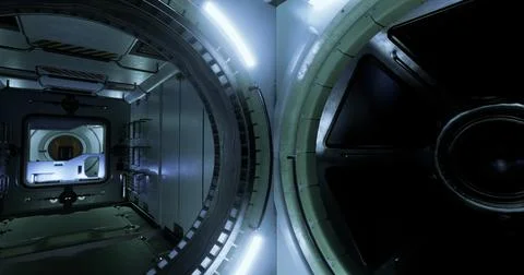Exploring the futuristic interior of a spacecraft in a space station Stock Illustration