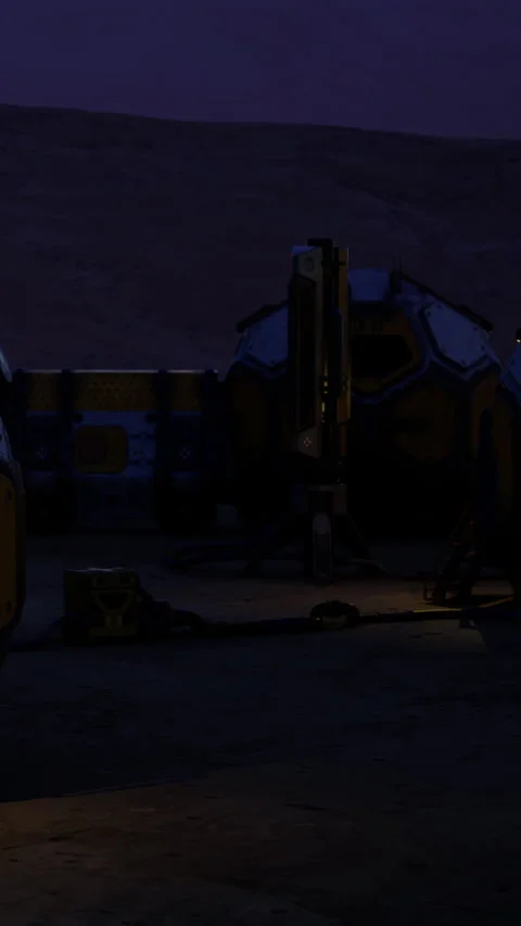 Exploring a futuristic outpost under a starlit desert sky at dusk 動画素材 331827803