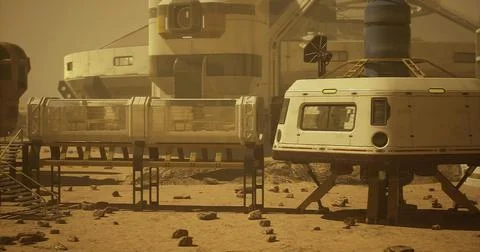 Exploring a futuristic settlement on Mars with advanced habitat designs Stock Illustration