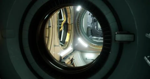 Exploring a futuristic spacecraft interior with advanced technology and desig Stock Illustration