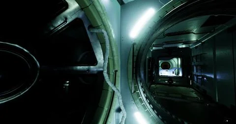 Exploring a futuristic spacecraft interior with high tech lighting Illustrazione stock