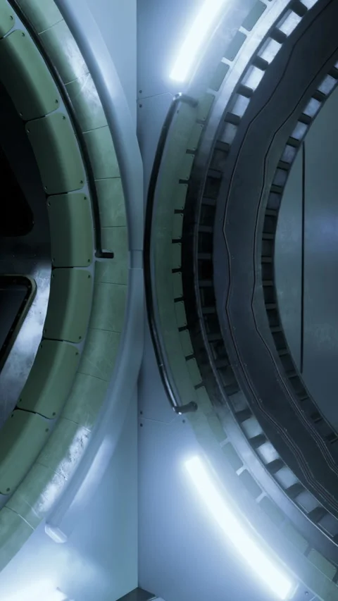 Exploring a futuristic spaceship interior with advanced technology and lighting Stock Footage 326151937