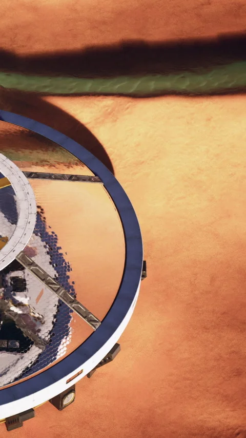 Exploring a futuristic structure on a Martian landscape during daylight Stock Footage 335358245