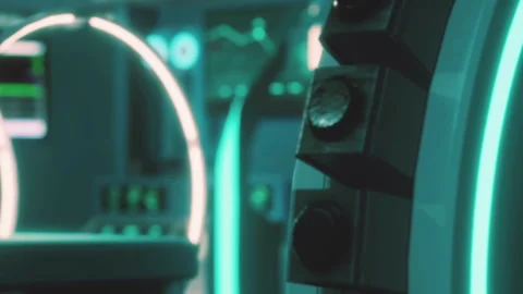 Exploring a futuristic technology setting with neon lights and equipment Stock Footage 344992355