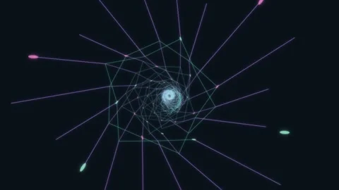 Exploring a geometric tunnel with lines and points in motion Stock Footage 336995674