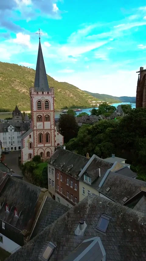 Exploring a German Medieval Town by the River Stock Footage 249616875